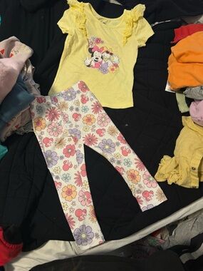 Disney Yellow Minnie Tee with Pastel Floral Leggings